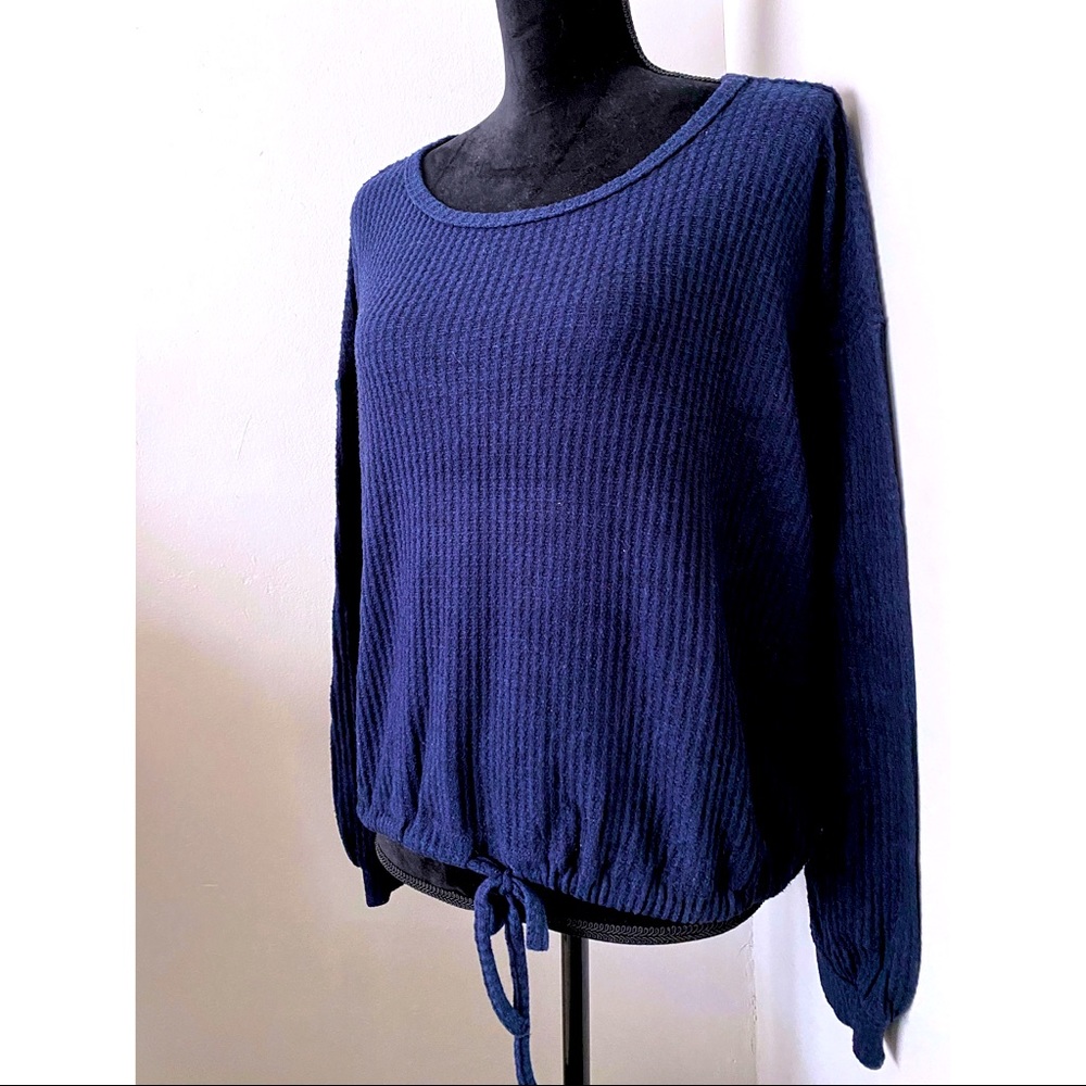 Navy Blue Open-back Knit Top